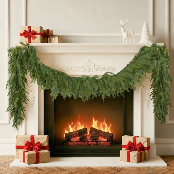 JOYOOSS Christmas Garland Norfolk Pine Faux Greenery Cedar Real Touch Indoor Outdoor Decorations 9 Ft