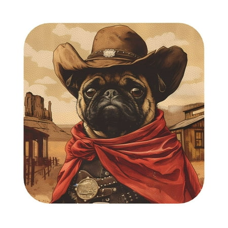 

Matuu Western French Bulldog Cowboy for Cup Coasters Set of 6 Leather Coasters Desk Coasters for Office Measures 4” x 4” Square