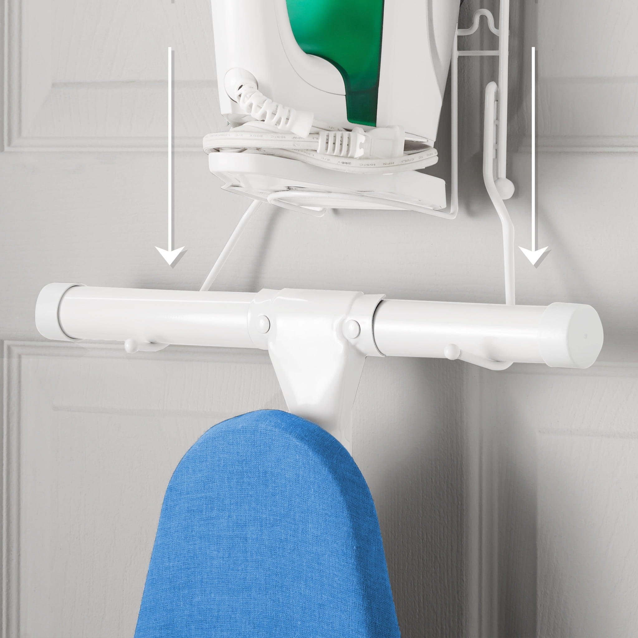 Mainstays Over‑the‑Door Iron & Ironing Board Holder – Space‑Saving Steel Storage Rack, White