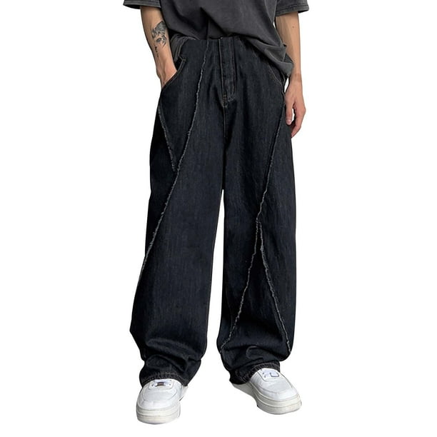 Gibobby Jeans mujer cintura alta Vaqueros unisex de mezclilla de pierna recta de Hip Hop, vaqueros casuales de pierna ancha de corte holgado a la moda para mujeres(Negro,XL)