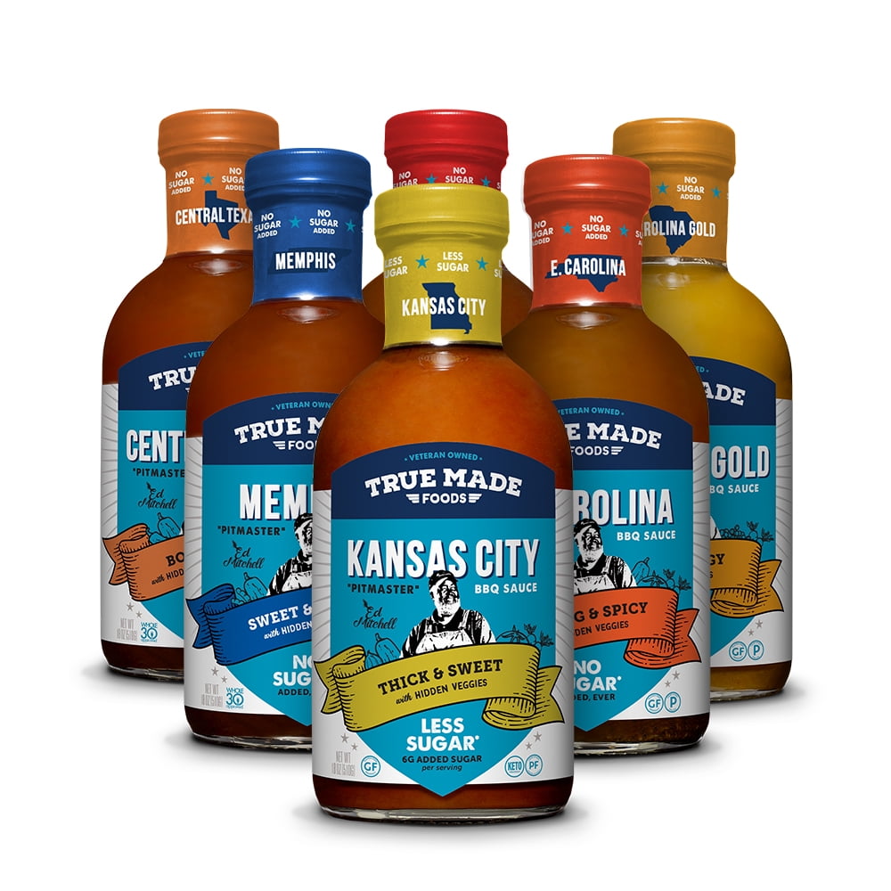 True Made Foods Ed Mitchell Authentic BBQ Sauce Variety Pack, (18oz, 6
