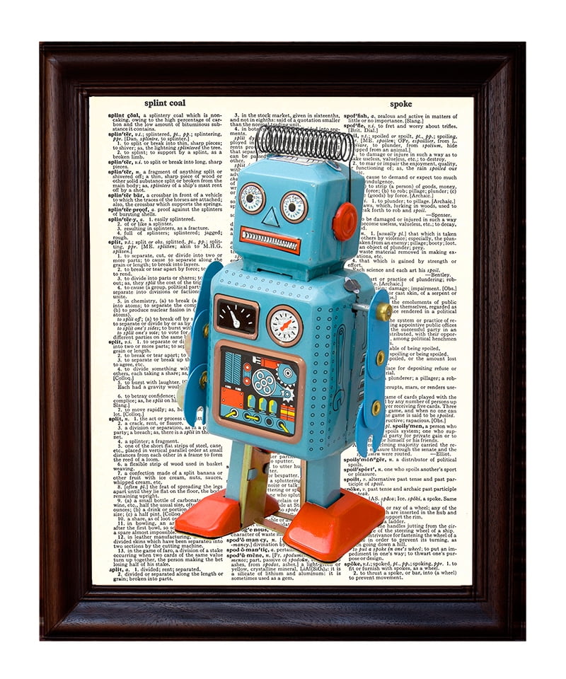 Retro robot dictionary art print printed on authentic vintage
