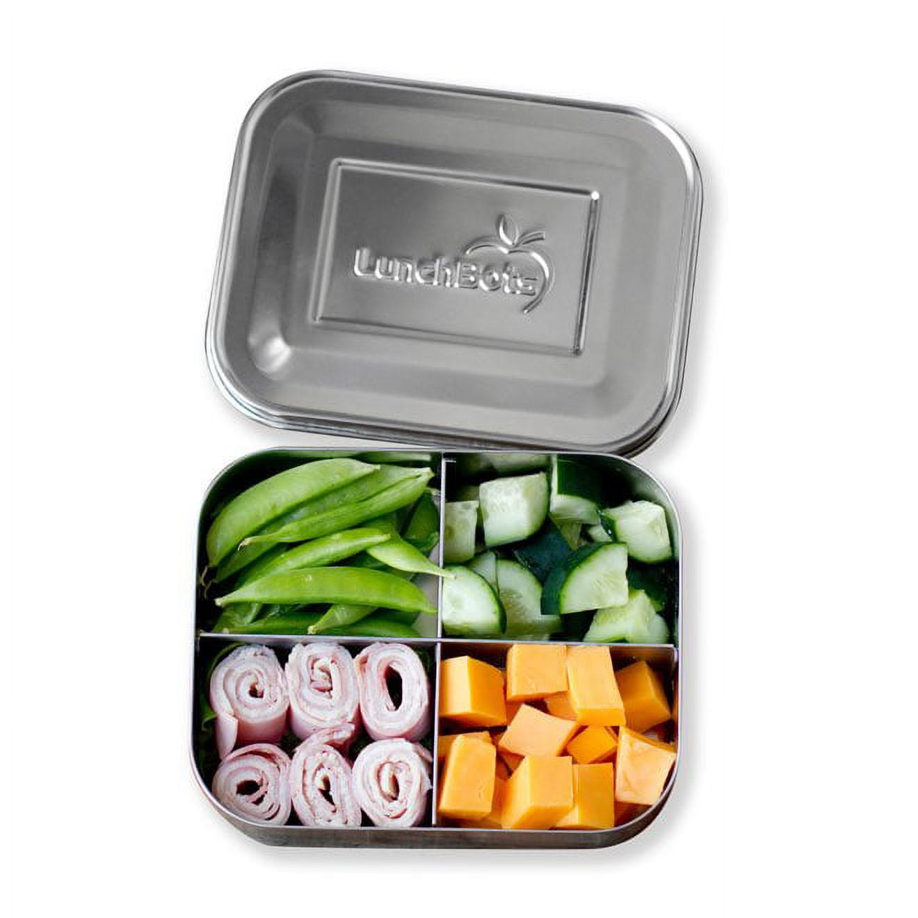 LunchBots Quad Stainless Steel 4 Compartment Bento Box Stainless