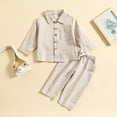 thumbnail image 2 of Boys Linen Casual Set Long Sleeve Shirt and Comfortable Pants Toddler Daily Wear Outfit for Spring Autumn Seasons, 2 of 4