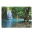 thumbnail image 1 of Woodland Cutting Board, Waterfall Asia Thailand Jungle Tropic Plants Trees Tourist Attraction, Decorative Tempered Glass Cutting and Serving Board, Large Size, Turquoise Green Brown, by Ambesonne, 1 of 1