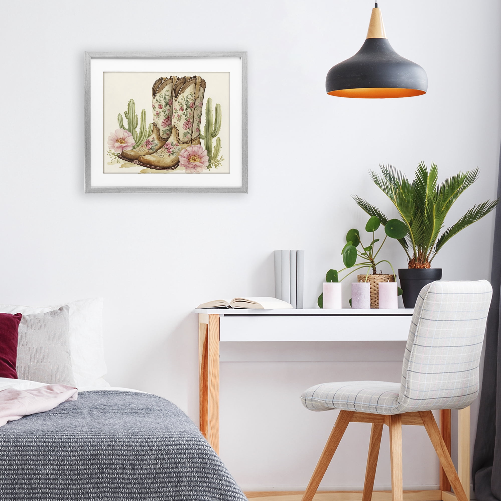 Stupell Industries Floral Boots & Cactuses Gray Framed Print Under Glass, design by Heidi Kuntz