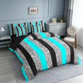 thumbnail image 2 of Homewish Geometric Stripe Twin Bedding, Glitter Sequin Bling Print Bedding Comforter Set, Cyan Black Gray, Black Reversible, 7 Pieces, 2 of 7