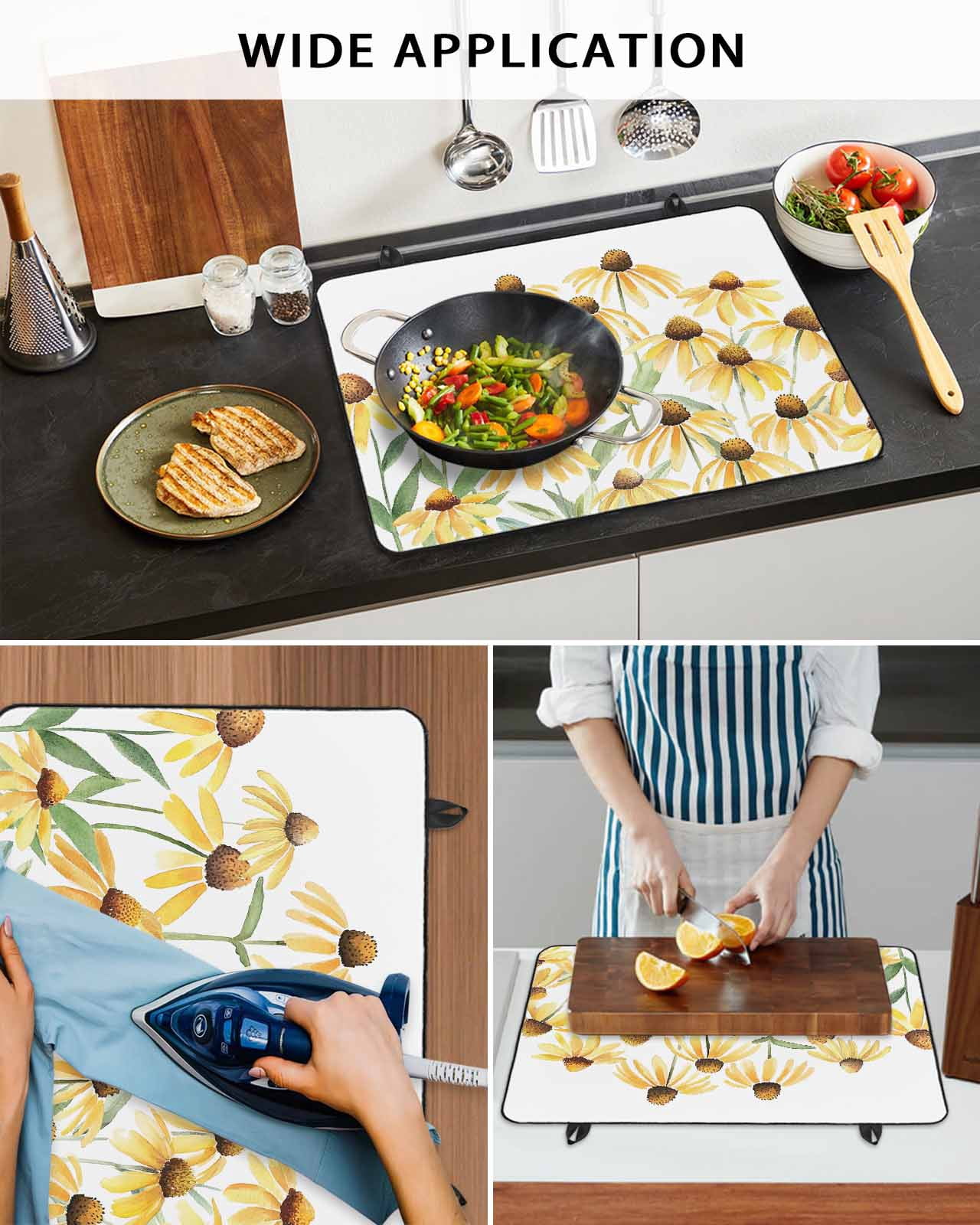 nqOlkjepod Large Induction Cooktop Protector Mat 24"x21", Yellow Spring Floral Stove Top Covers for Electric Stove, Watercolor Elegant Botanical Stove Burner Cover Mats, Glass Top Stove Cover