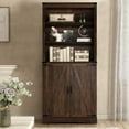 thumbnail image 6 of 71" Tall Farmhouse Kitchen Pantry with Adjustable Shelves, 5 Layers Pantry Storage Cabinet with 2 Barn Doors&Load-Bearing Steel Pipe for Kitchen, Dining Room, Living Room, Brown, 6 of 15