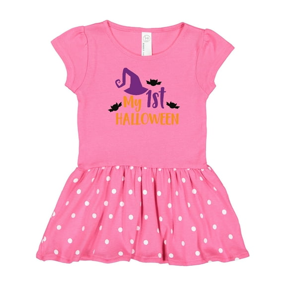 Inktastic My First Halloween, Witch Hat, Bats - Purple Black Gift Baby Girl Dress