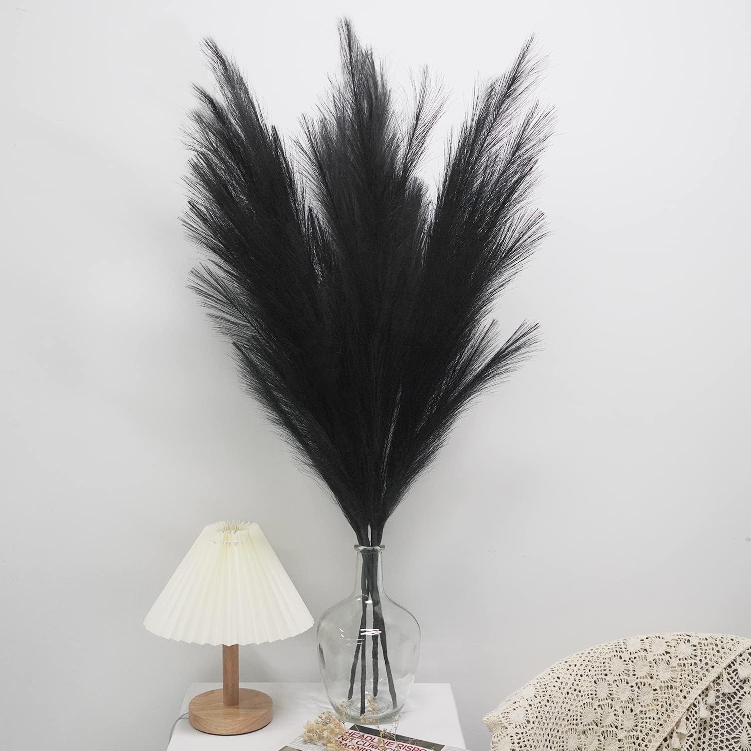 Decorative Pampas Grass, 5 Stems, 39 Inch/100cm, Artificial Pampas Grass Feathers, Dried Flowers, for Bohemian Style, Living Room, Bedroom and Vase Decoration (Black)