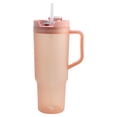 thumbnail image 1 of Termo de Plástico con Tapa Doble y Popote, Vaso Alto Reutilizable con Asa Ergonómica, Capacidad 1.2 Litros, Color Rosa, 1 of 6