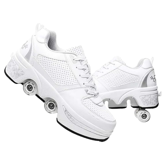 Roller Skate Shoes for Women,Double-Row Deform Wheel Shoe Skate,Shoes with Wheel,2-in-1 Adult Parkour Roller Shoes Suitable for Outdoor Fun, Fitness