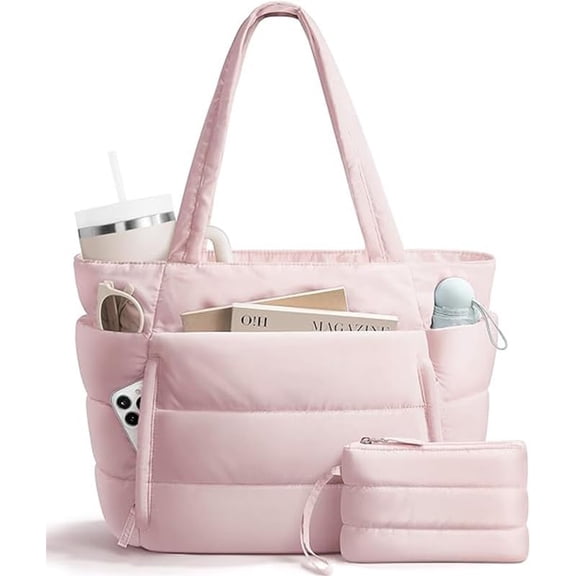 Large Tote Bag for Women Lightweight Puffy Work Bag with Multi Pocket Laptop Tote Shoulder Handbag for Daily Commute