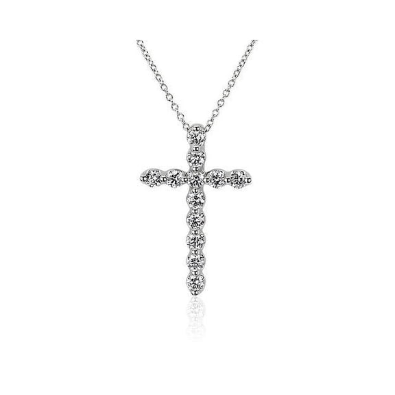 0.75 Carat Stunning Round VS1 Natural Diamond Cross Pendant Necklace for her in Solid 14K White Gold With 18 inches chain