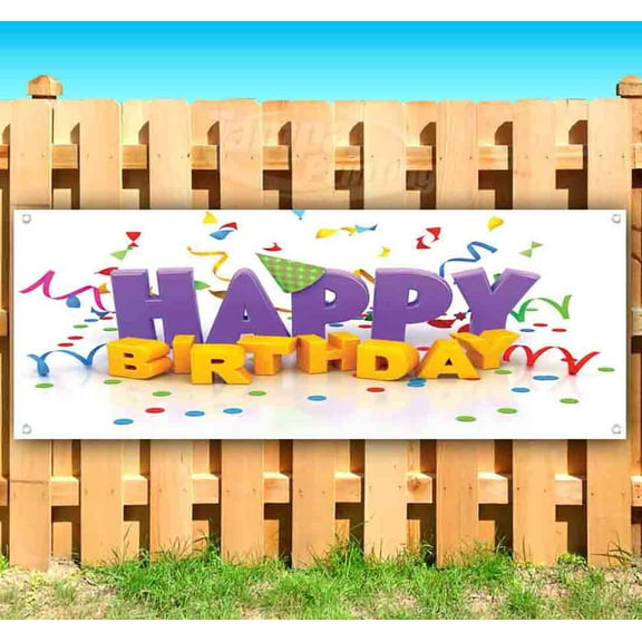 Happy Birthday 13 oz Vinyl Banner With Metal Grommets