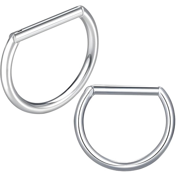 2PCS Titanium Steel D Shaped Nipple Rings 14G for Nipple Piercing Jewelry, Higned Segment Clicker Ring 12 mm Hoops Nipple