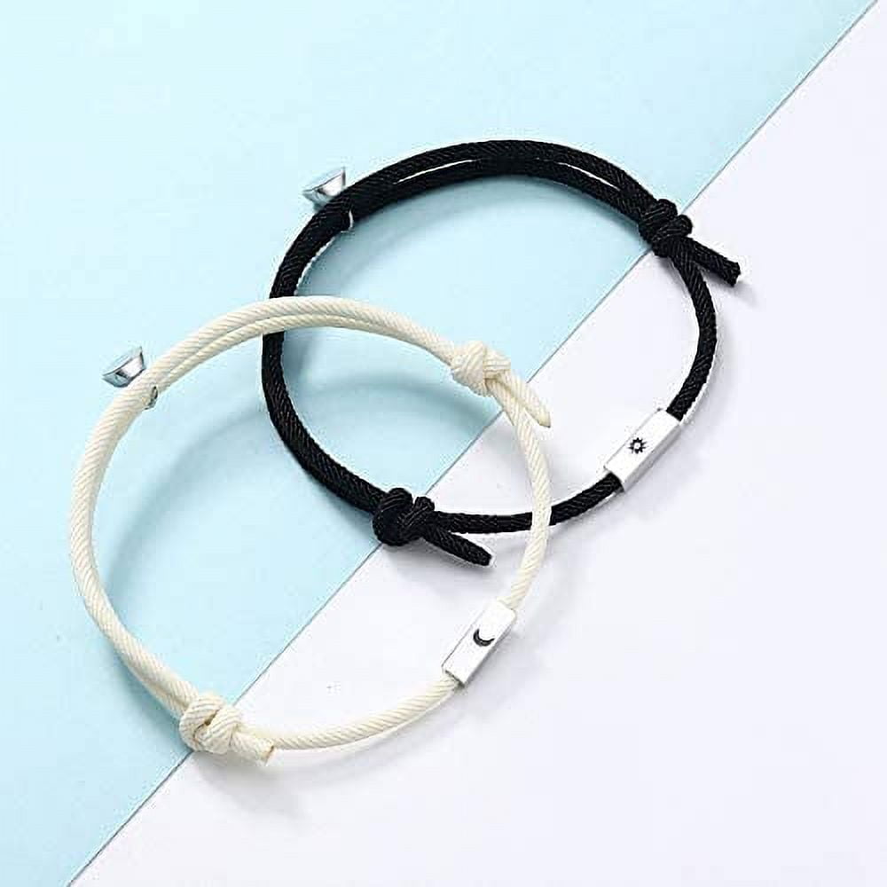 2pcs/set Heart Sun Moon Charm Bracelets For Women Men Handmade Braided Rope  Adjustable Bracelets Couple Friendship Jewelry Gift