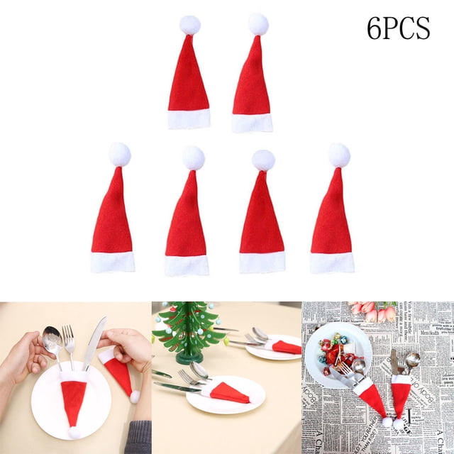 6PCS Christmas Decorative Tableware Fork Set Christmas Hat Storage Tool Dinner Table Mats Small Table Mat round Dining Set round Table Place Mats Indoor Kitchen round Table Dining Set for 4 under 300