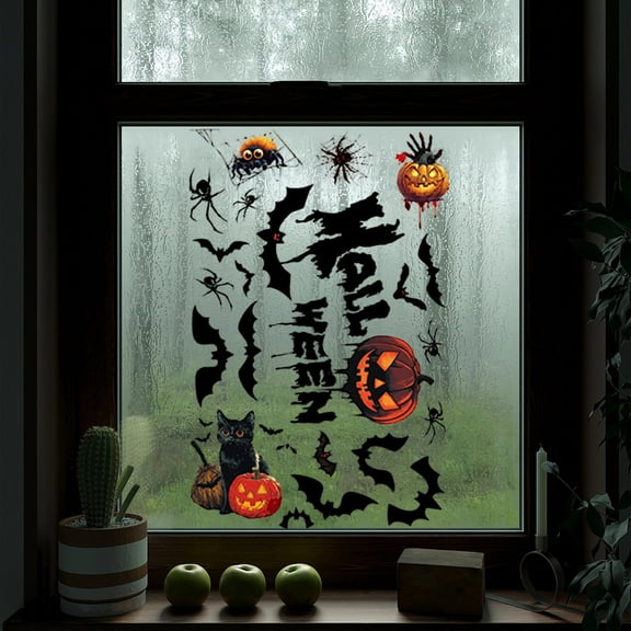 Halloween Window Cling Sticker, Giant Spooky Monster Bat Ghost Silhouette Window Decal for Halloween Party Decoration, Creative Pumpkin Glass Stickers