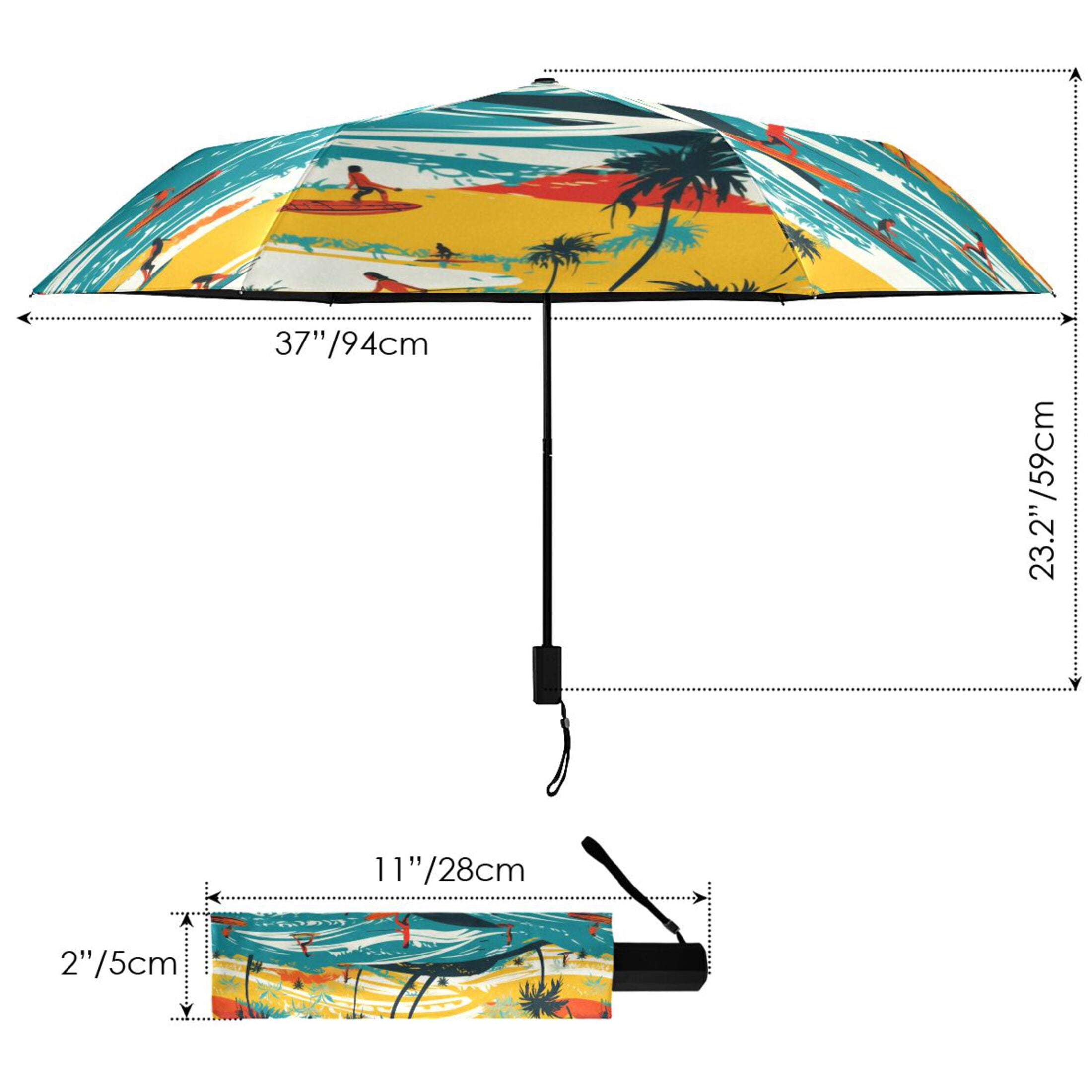 Summer Beach Palm Tree Compact Sun Umbrella Windproof Travel Umbrellas for Rain Strong Portable UV Protection