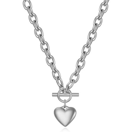 Gold Silver Heart/Moon Necklace for Women Chunky Chain Heart Necklaces Toggle Necklace Titanium Steel Trendy Jewelry Hypoallergenic Grunge Necklace (Silver Heart)