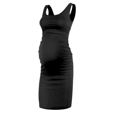 

Women Sleeveless Tank Casual Side Ruching Bodycon M High Elastic Maternity Dress