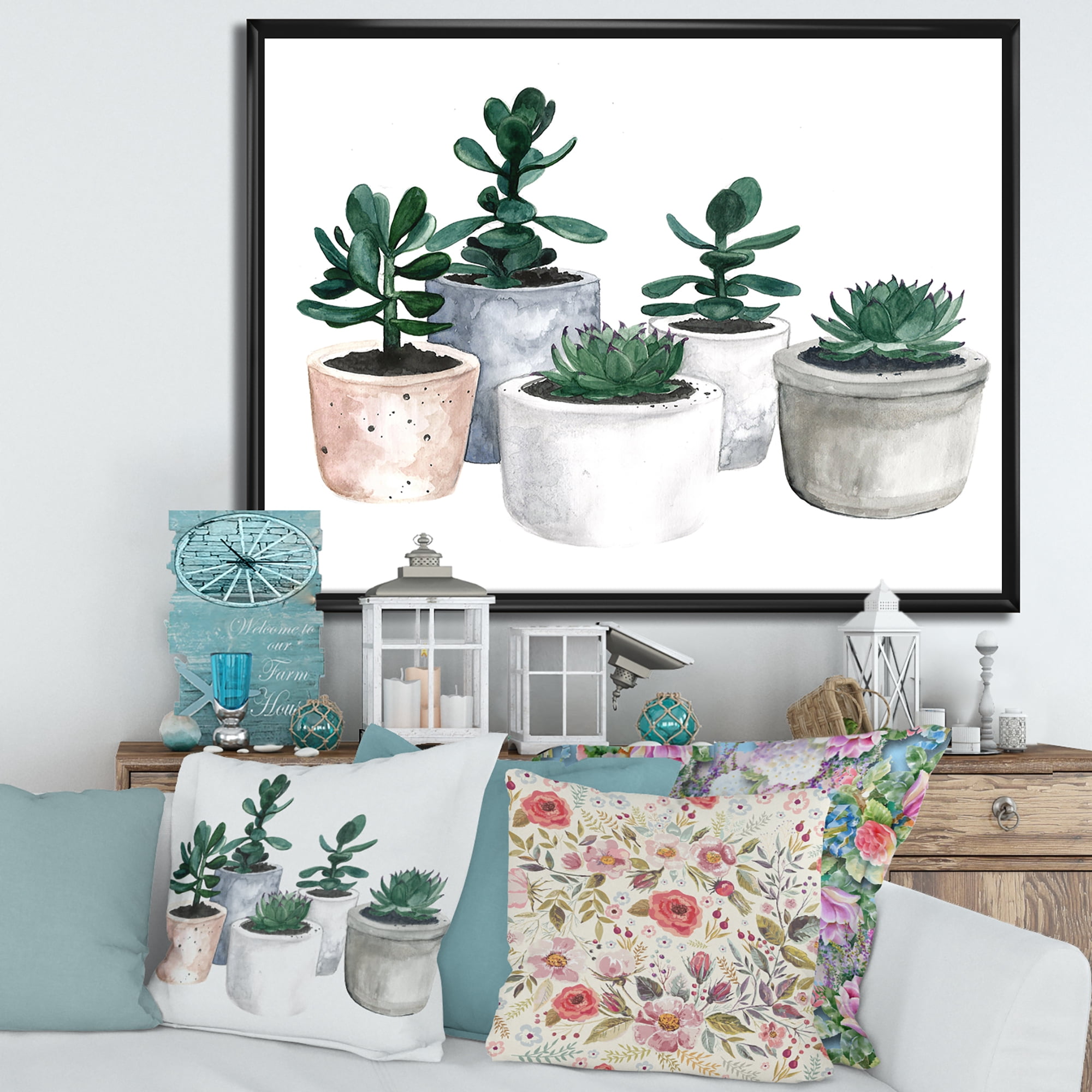Designart 'Succulent and Cactus House Plants VI' Farmhouse Framed Canvas Wall Art Print