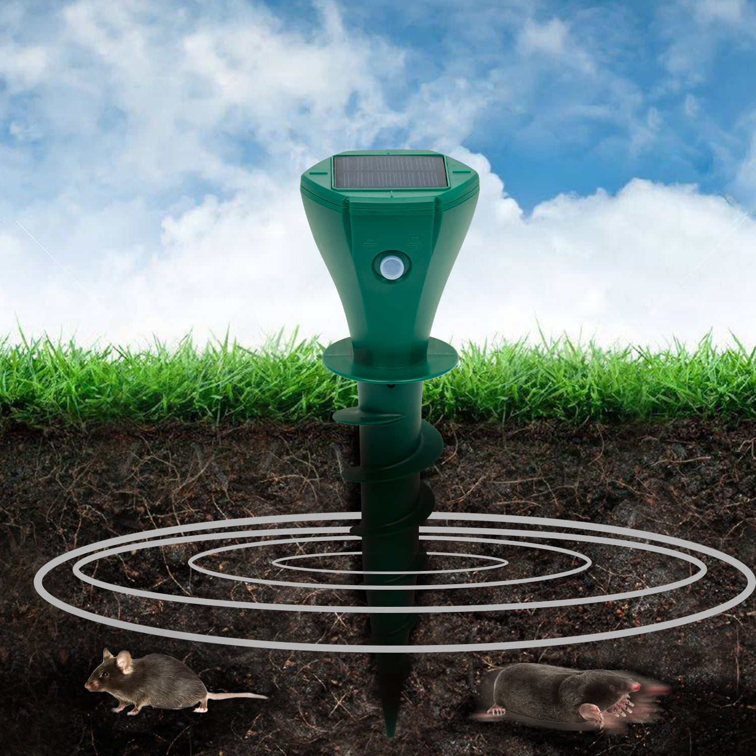 Solar Mole Repellent, 8 Pack Waterproof Ultrasonic Animal Repellent, Gopher Repellent for Outdoor Using, Yard Lawns