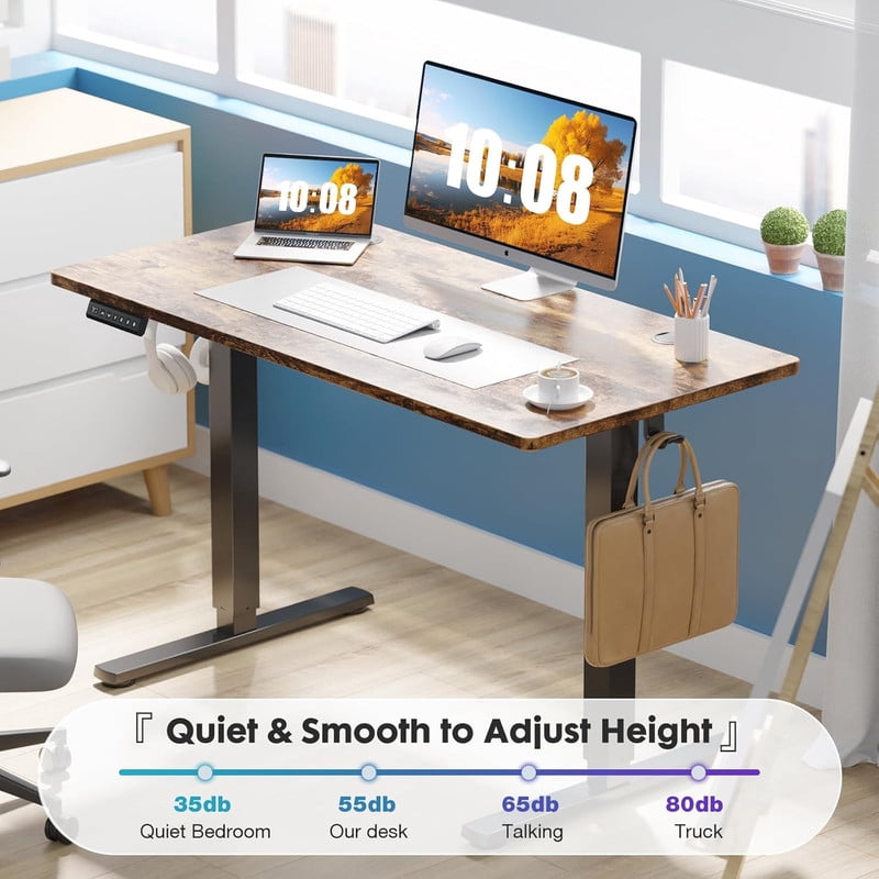 Bigleap Electric Standing Desk 40x24 Inches, Sit Stand Up Desk with 3 Memory Presets, Splice Wood Board, Home Office Computer Workstation (Brown)