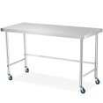 thumbnail image 1 of Table de Travail en Acier Inoxydable, Table de Préparation de Cuisine Commerciale Robuste avec Base Ouverte et 4 Roues, Table de Travail en Métal de Qualité Alimentaire pour Restaurant, Maison, Hôtel, Argent, 1 of 7