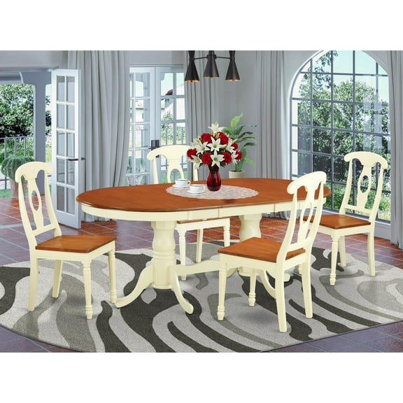 East West Furniture  Dining Table Set Includes an Oval Kitchen Table with Butterfly Leaf and Dining Chairs, Buttermilk & Cherry