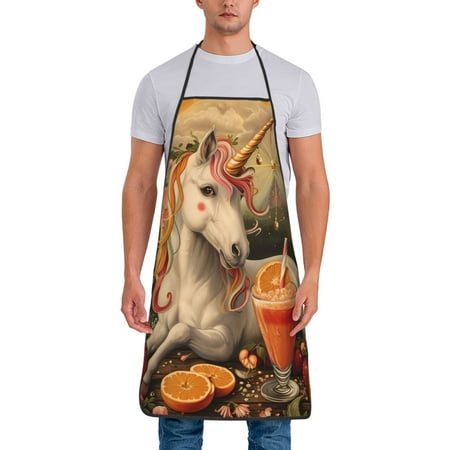 

Uemuo Countryside Fruit White Horse Printed Bib Apron Adjustable Water and Oil Resistant Cooking Kitchen Chef Apron for Women Men