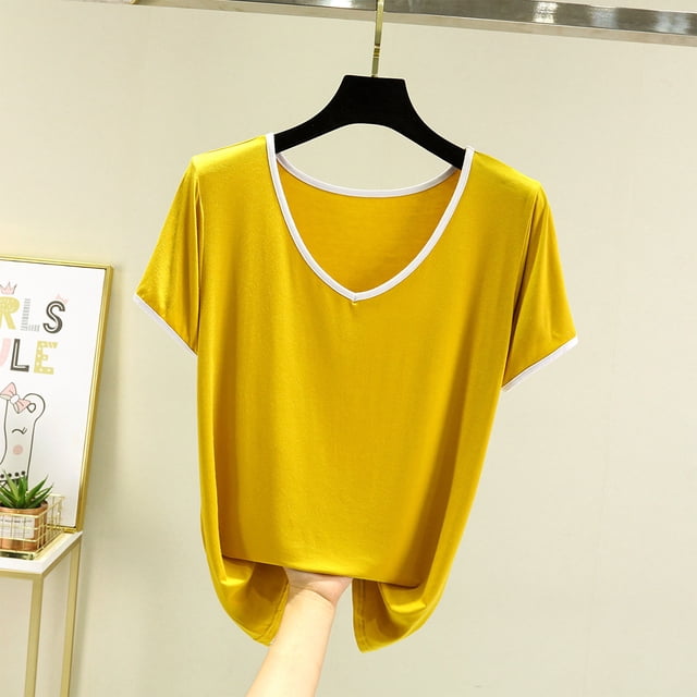 Qtocio Womens Casual Tops,Solid Color Crewneck Short Sleeve T Shirt Summer Loose Style Basic Tee Blouse