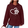 thumbnail image 4 of Hoodies for Women Graphic Heart Print Cute Long Sleeve Waffle Drawstring Pullover Spring Fall Sweatshirts with Pockets(Wine,XXXL), 4 of 5