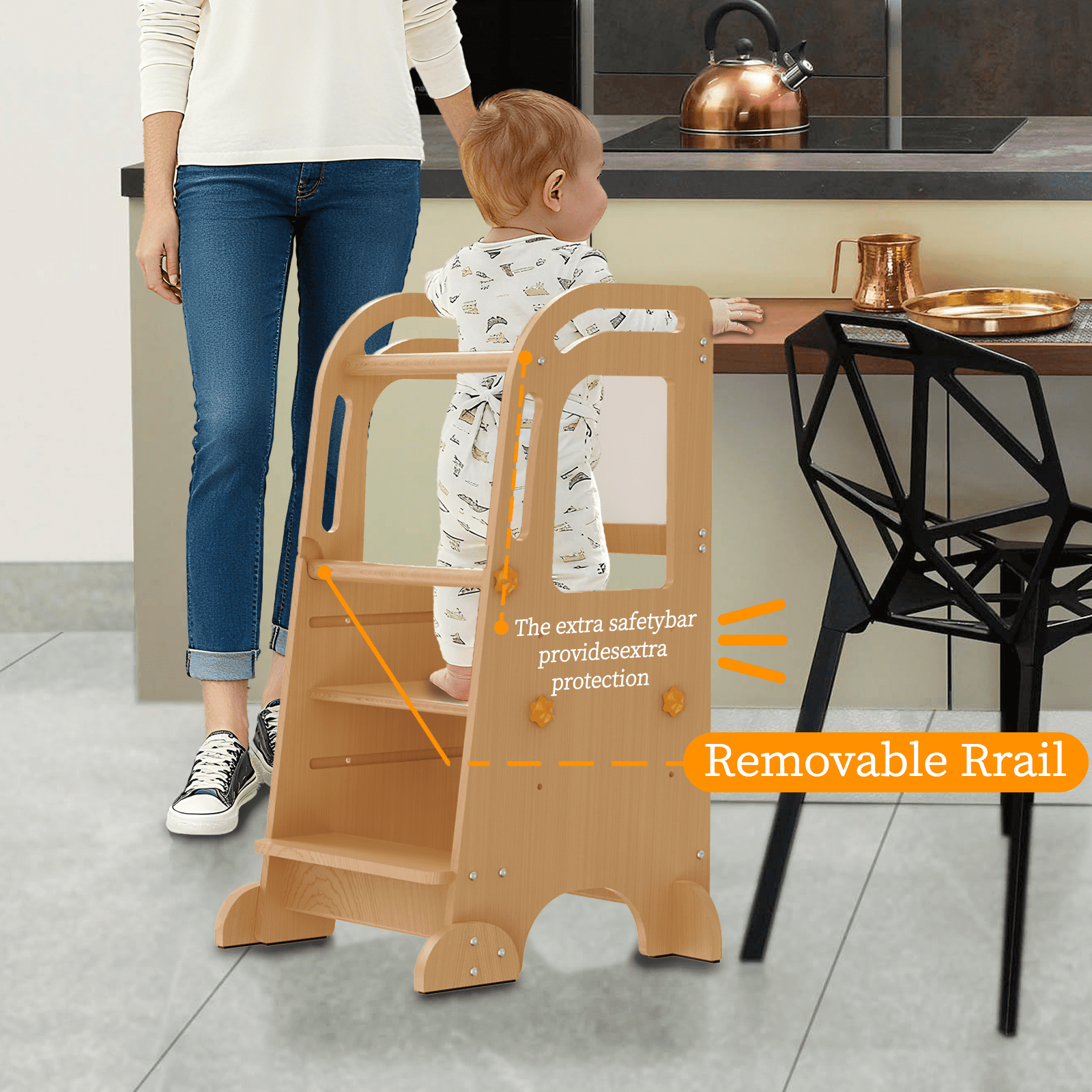 G TALECO GEAR Toddler Tower with Chalkboard, Toddler Kitchen Kids Step Stool Helper, Wooden Stool with Rounded Corner Protection Design, Nature