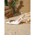 thumbnail image 6 of On feet & in love Women's Pointed Toe Geometric Buckle Slingback Heels - Dual Strap Stiletto Dress Pumps with Adjustable Ankle Strap,5.5,White, 6 of 6