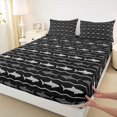 thumbnail image 3 of Manfei Cute Marine Shark Fitted Sheet Full, Nautical Wave Line Bed Set, Black Gray, 3pcs, 1 Fitted Sheet and 2 Pillowcases, 3 of 6