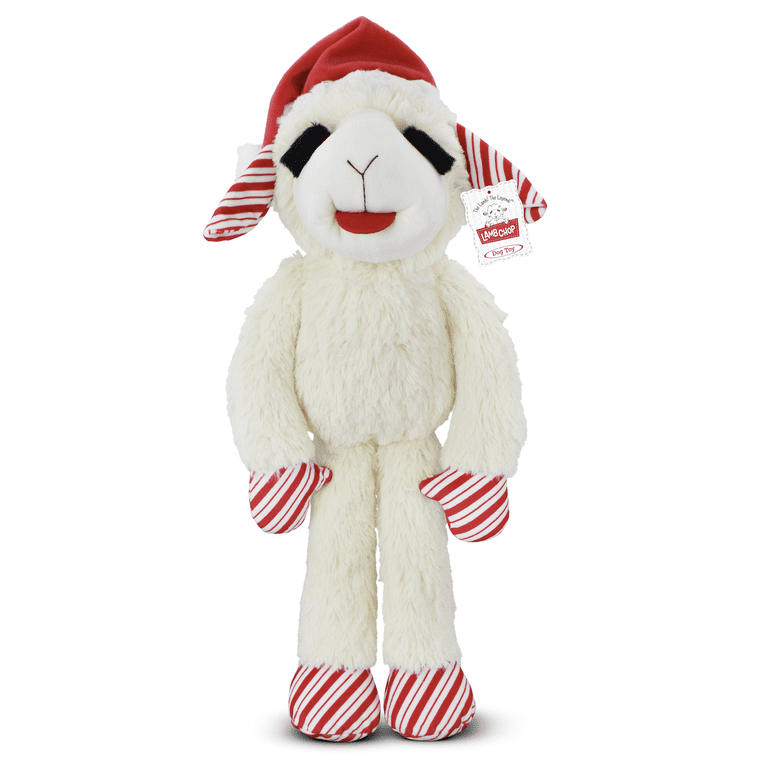 Multipet Plush Jumbo Holiday Lamb Chop Dog Toy, Squeaker, Red and