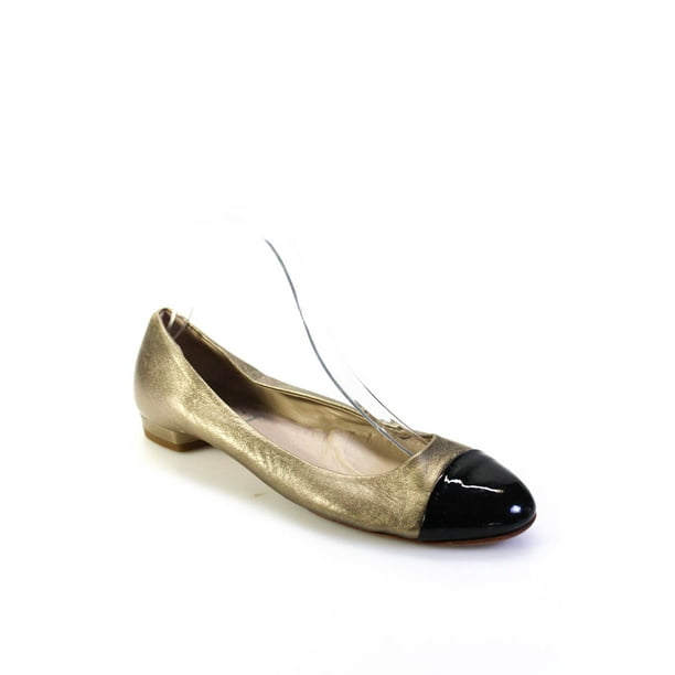 Attilio Giusti Leombruni Cap Toe Ballet Flats Gold Tone Leather 37.5 -