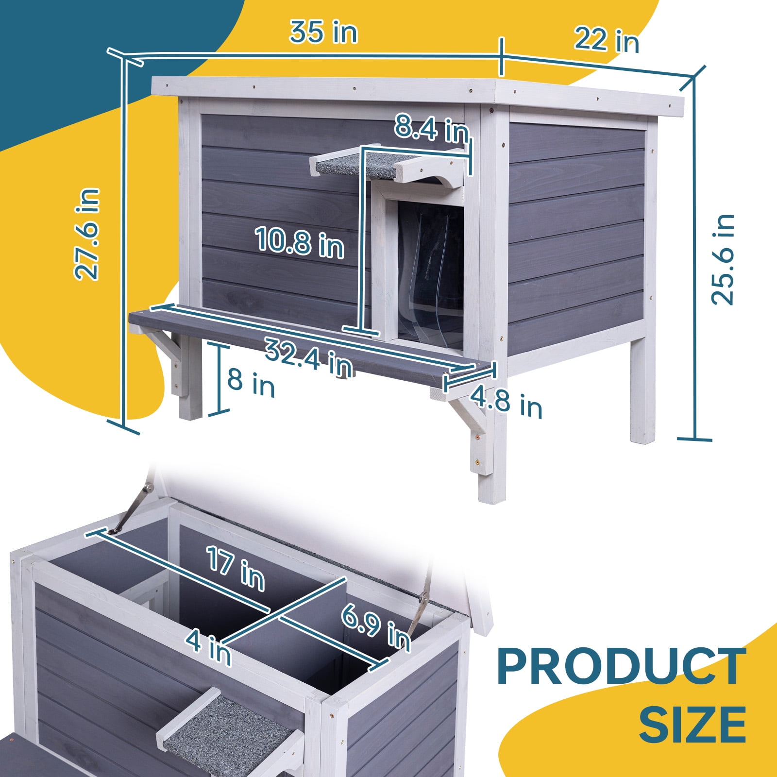 Insulated Cat House Outdoor Weatherproof, Feral Cat Shelter for Winter, Large Wooden Enclosure