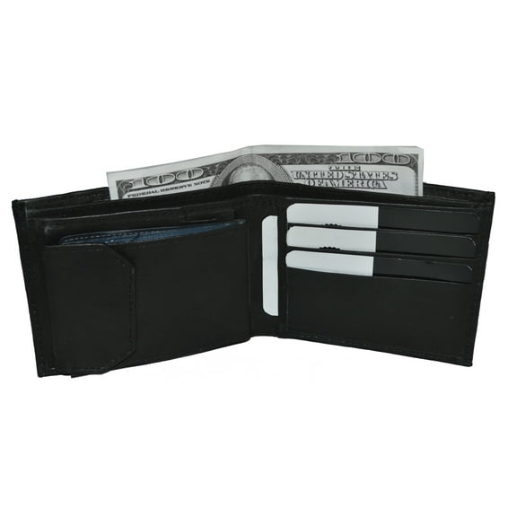 Leatherboss Leather Men's Snap and Secured Wallet Credit Card Case - Black