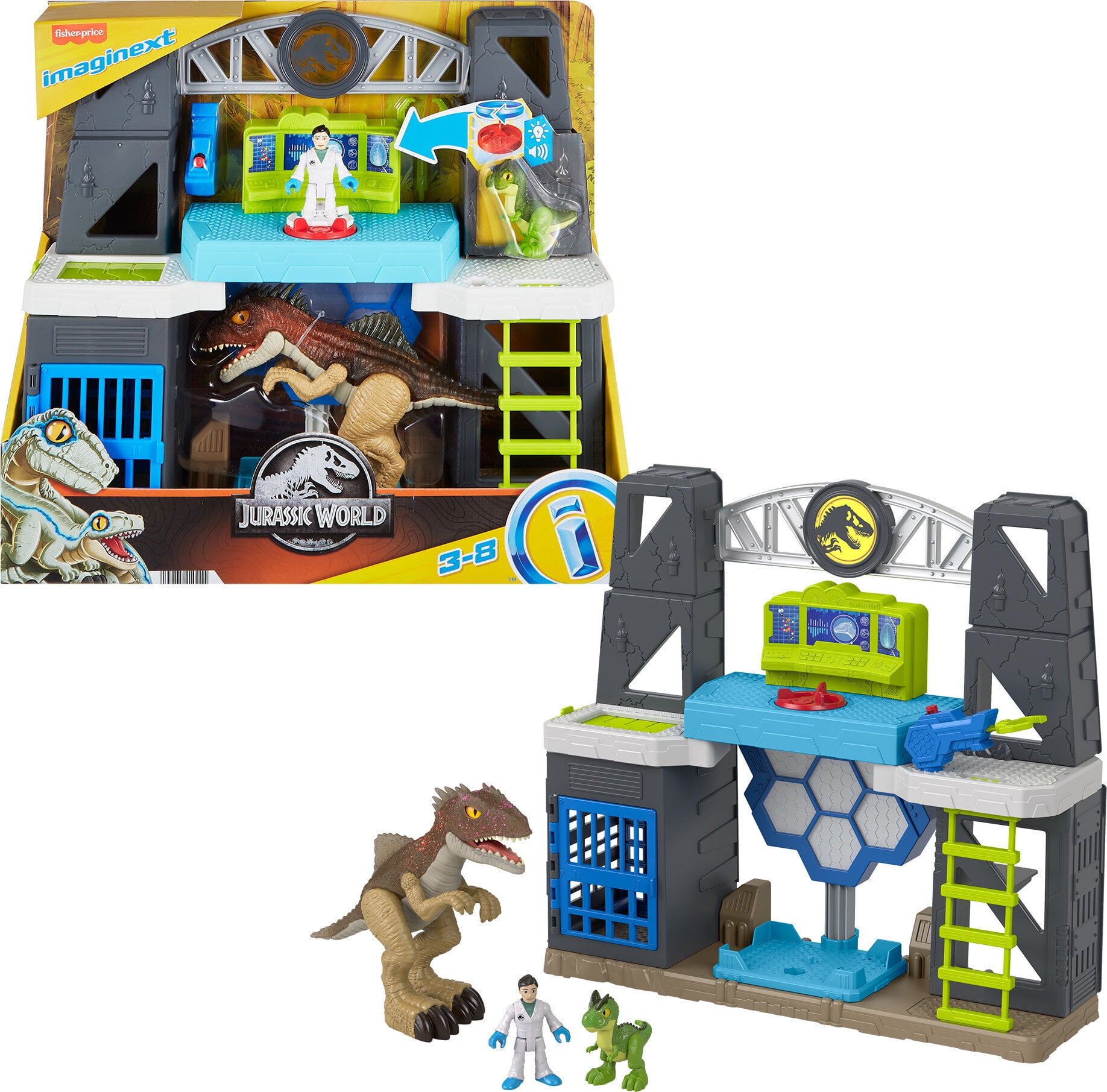 Fisher-Price Imaginext Jurassic World Muldoon & Raptor Figure Set - Dinosaur Toy With Articulated Game Warden