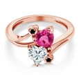 thumbnail image 3 of Gem Stone King 18K Rose Gold Plated Silver Pink Created Sapphire White Moissanite and Black Diamond Ring for Women (1.63 Cttw, Heart Shape 6MM, Gemstone September Birthstone, Size 7), 3 of 6