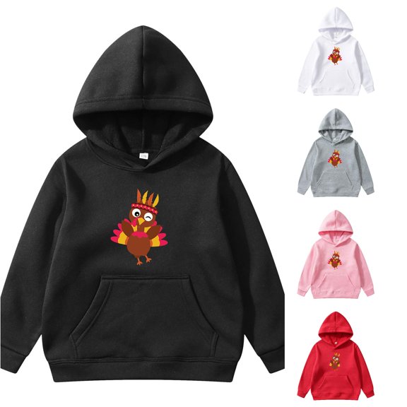 Byoo Toddler Boy's Festive Hoodie Long Sleeve Thanksgiving Turkey Graphic Pullover Holiday Casual Hooded Sweatshirt,Black