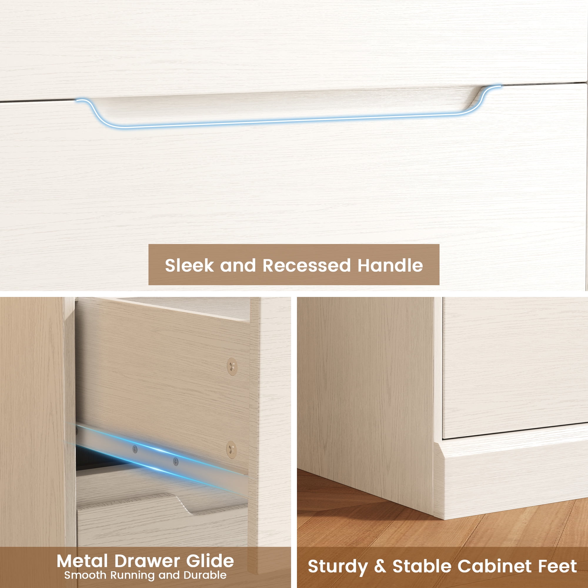 6 Drawer Dresser, Wood Chest of Drawers for Bedroom, White Modern Storage Cabinet Dresser Organizer Unit for Living Room, Closet