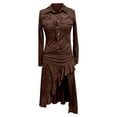 thumbnail image 5 of Western Cowgirl Dress for Women Long Sleeve Button Down Collared Ruched Waist High Low Slit Flowy Maxi Dresses, 5 of 5