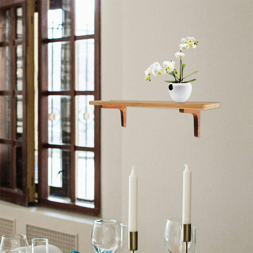EXHUMKY 2Pcs Dark Brown Wooden Shelf Brackets Heavy Duty L Corner Support Bracket for Home Use