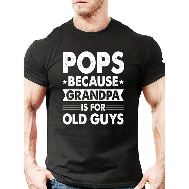 Father's Day "POPS" Letter Pattern Print Men's Comfy T-shirt, Graphic Tee Men's Summer Outdoor Clothes
