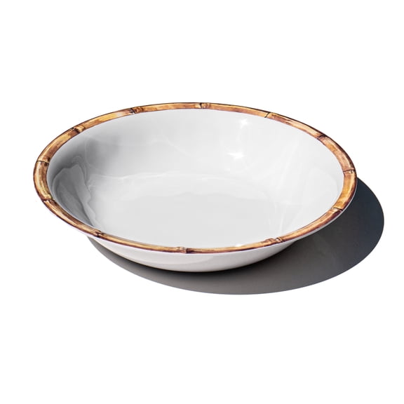 Bamboo Rim Melamine Serving Bowl - White - 13.8"